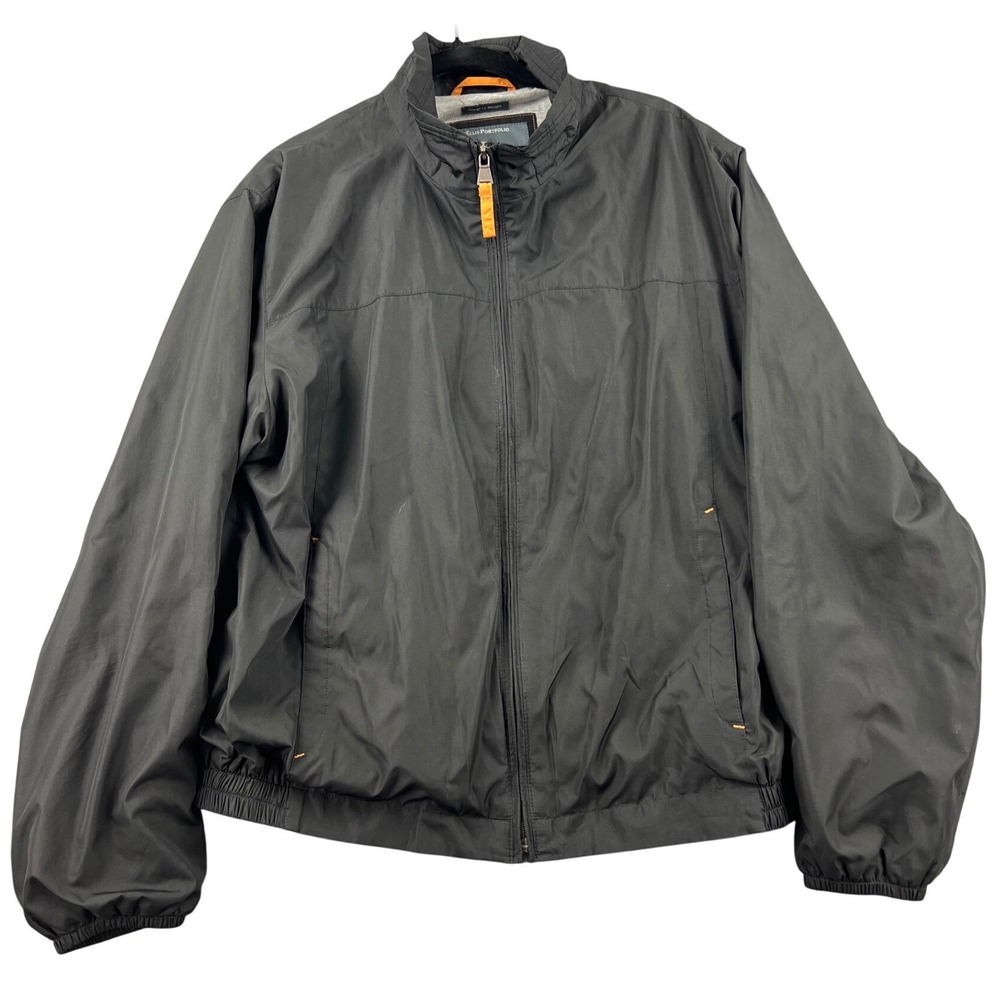 Perry Ellis Portfolio Mens Black Lightweight Windbreaker Jacket Size L Full Zip